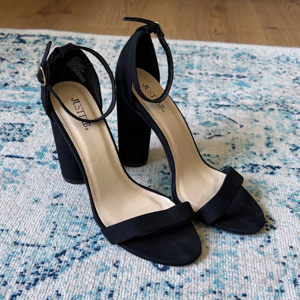 JustFab Black Open-Toe Ankle-Strap Block Heels